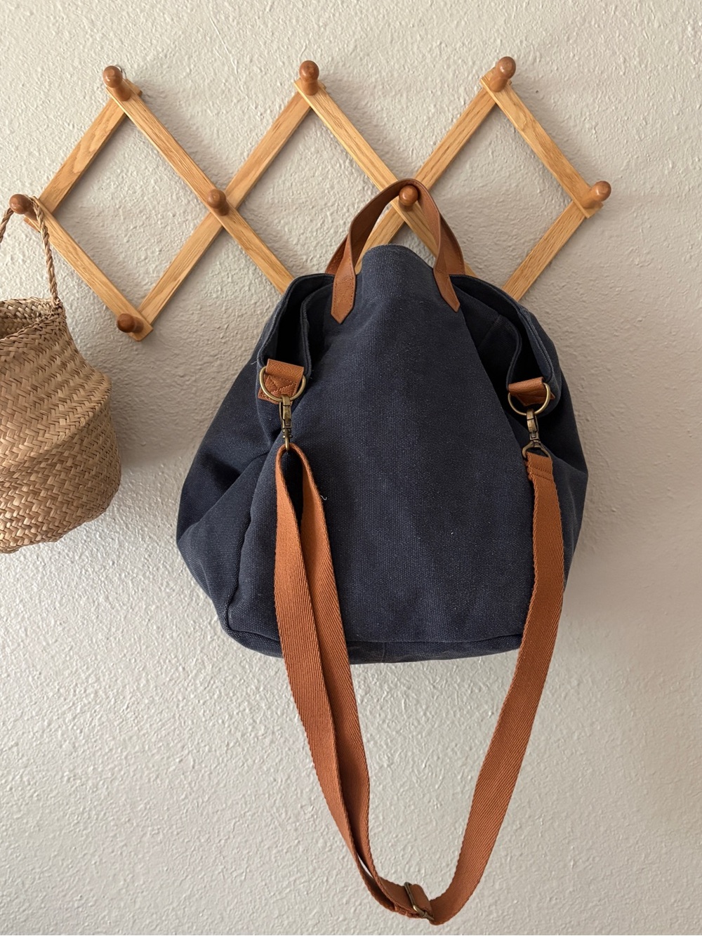 Thirty-one Charcoal Canvas Bag with Brown Canvas Strap